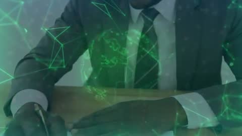 Executive Signing Contract with Futuristic Global Network Visualization