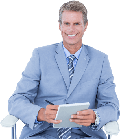 businessman in suit taking notes with notebook isolated on transparent background - Download Free Stock Videos Pikwizard.com