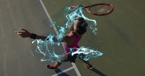 Dynamic Tennis Serve with Blue Energy Effect