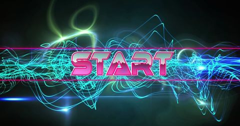 Glowing Start Text with Digital Waves on Black Background