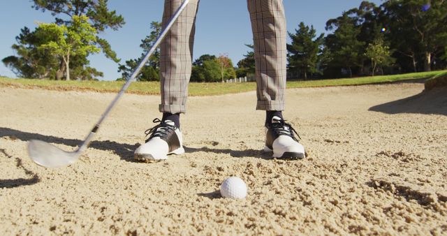 Image of legs of african american man playing golf on golf field - Download Free Stock Photos Pikwizard.com