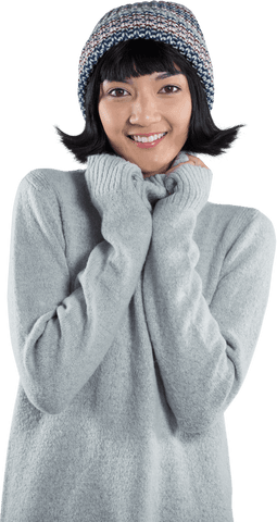 Portrait of Woman in Winter Wear with Transparent Background
