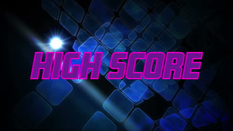 High Score Text Over Glowing Blue Squares Animation