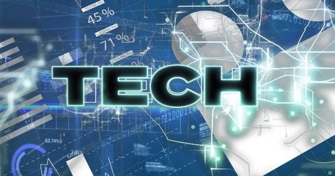 Glowing tech logo in futuristic digital environment