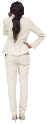 Back View of Professional African American Businesswoman on Transparent Background