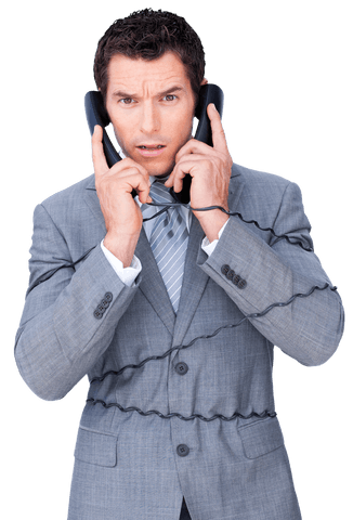 Stressed Businessman Tangled in Phone Cords Transparent - Download Free Stock Videos Pikwizard.com