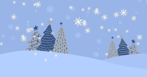 Festive Winter Scene with Snowflakes and Christmas Trees