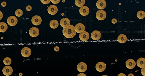 Golden Bitcoins Streaming Down in a Digital World