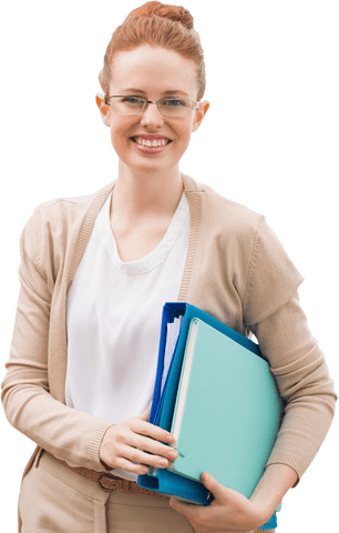 Smiling Caucasian Woman Holding Folders on Transparent Background - Download Free Stock Videos Pikwizard.com