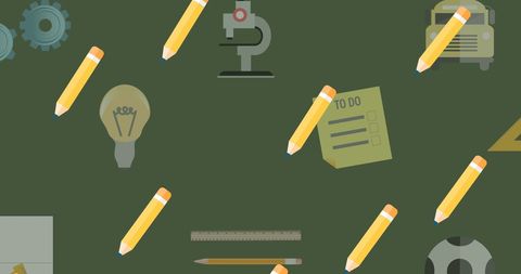 Pattern of Floating Pencils and Educational Icons