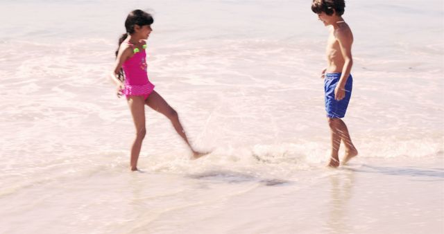 Kids Playing in Surf at Beach, Having Fun - Download Free Stock Images Pikwizard.com