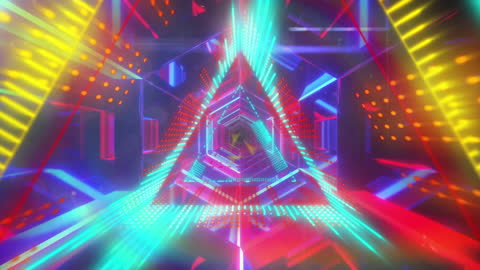 Vivid Neon Triangular Tunnel with Retro Futuristic Design