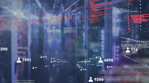 Data Processing in Server Room with User Analytics Displayed