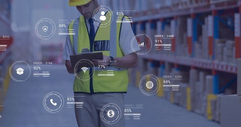Digital Data Processing Overlaying Warehouse Logistics - Download Free Stock Images Pikwizard.com