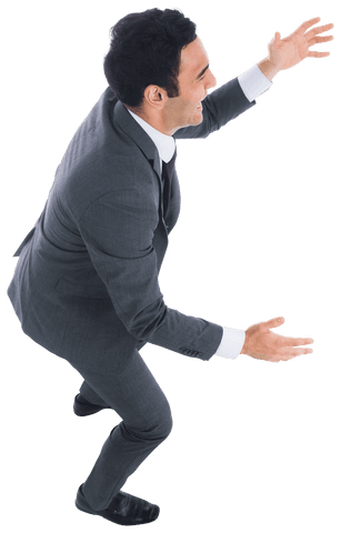 Asian businessman in joyful gesture transparent background