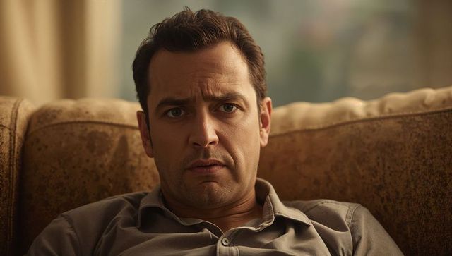 Contemplative Man Reflecting in Cozy Living Room