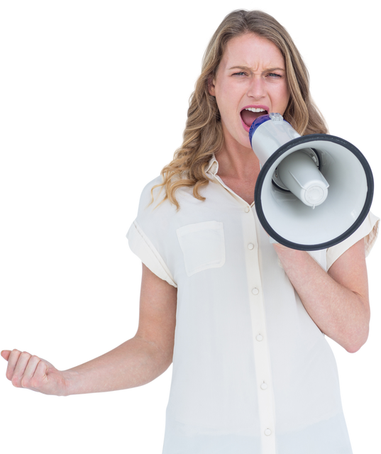 Woman Shouting into Loudspeaker with Transparent Background - Download Free Stock Videos Pikwizard.com