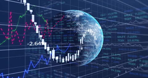 Global Financial Data Animation with Digital Grid and Earth