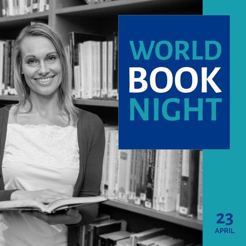 World Book Night Library Celebration with Smiling Woman - Download Free Stock Templates Pikwizard.com