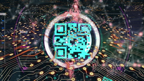 Digital Data Processing Animation with QR Code