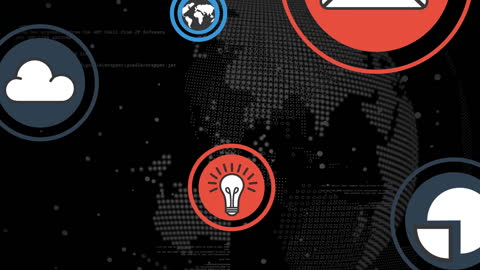 Digital Technology Icons on Global Data Network Background