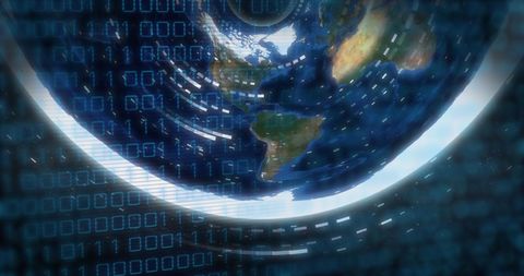 Digital data processing on global map with futuristic interface