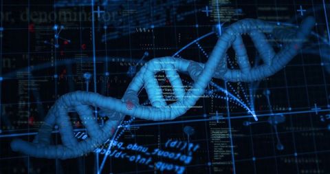 Futuristic DNA Helix with Digital Code Interface