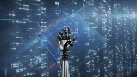 Futuristic Bionic Hand with Digital Padlock and Data