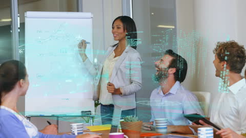 Diverse Workforce Meeting with Digital Interface Overlay