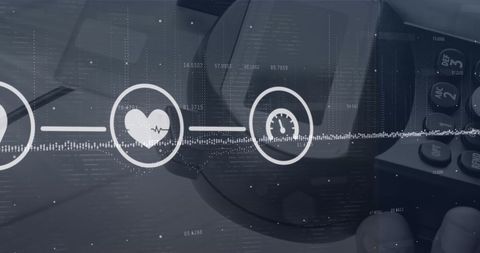 Digital connections with tech icons and financial data overlay