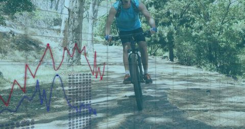 Mountain Biker Lifting Front Wheel on Forest Trail, Adventure in Action