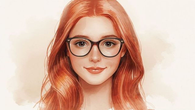 Smiling Red-Haired Woman in Glasses Illustrated Portrait
