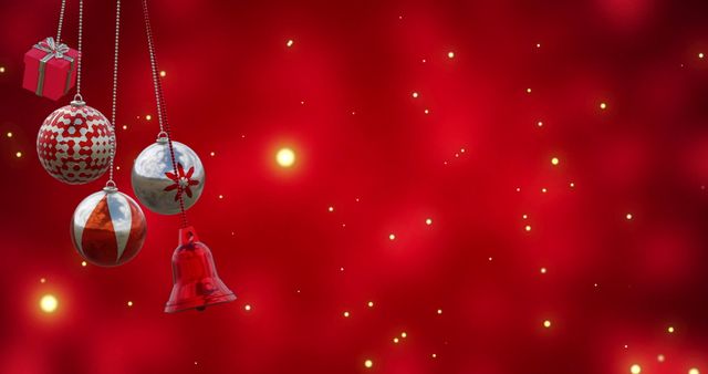 Festive Ornaments on Vibrant Red Holiday Background - Download Free Stock Images Pikwizard.com