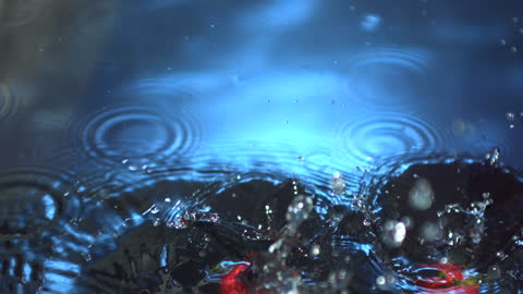 Strawberries Creating Splashes and Ripples in Water