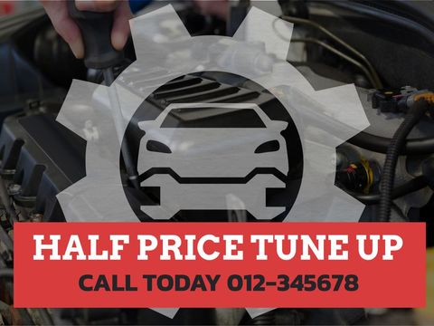 mechanic promoting car tune-up with half price offer - Download Free Stock Templates Pikwizard.com