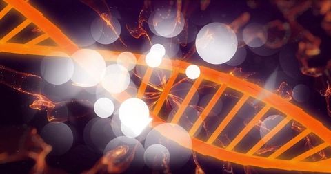 Glowing DNA Strand on Abstract Dark Background