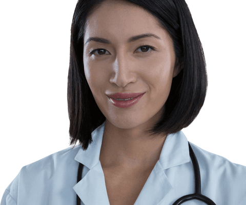Transparent Portrait of Happy Female Doctor Wearing Stethoscope