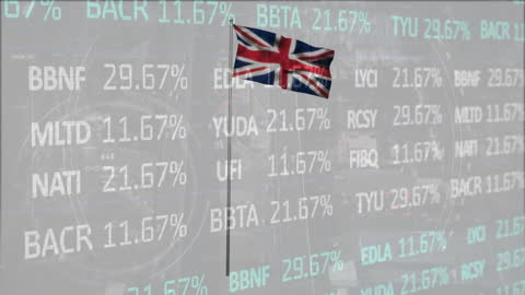 UK Flag with Animated Stock Market Data