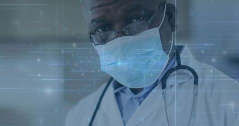 Medical professional in clinic with digital medical technology overlay