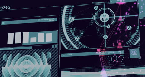 Futuristic Data Interface with Digital World Icons in Motion