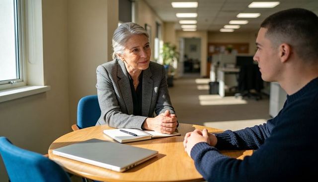 Senior woman mentoring young candidate during professional interview at office table
