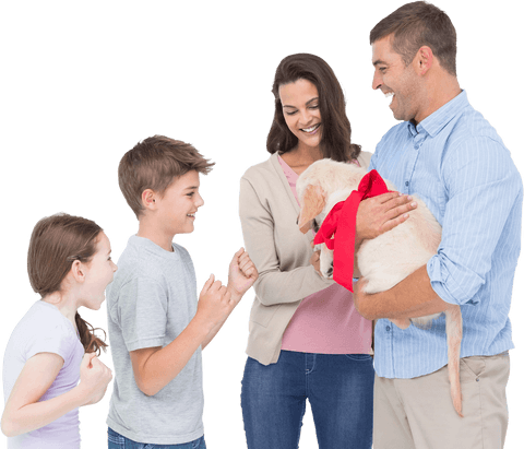 transparent family joy with wrapped puppy and cheerfully anticipating kids - Download Free Stock Videos Pikwizard.com