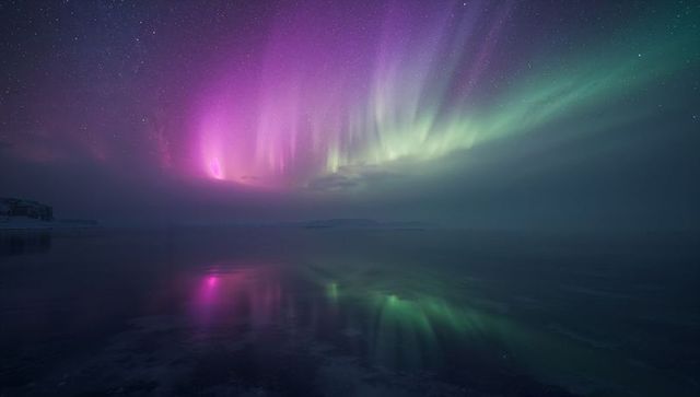 Mesmerizing Aurora Borealis Reflections Over Quiet Arctic Lake
