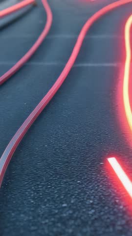 Power-up neon strips displaying dynamic illumination on dark mat vertical video loop