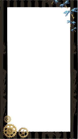 Vintage Frame with Gears and Blossoms on Transparent Background