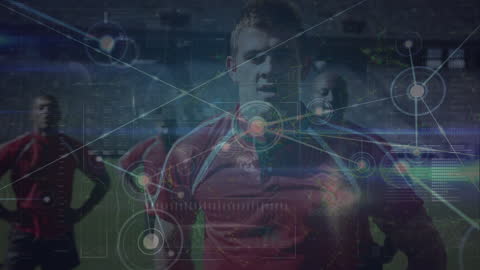 Soccer Players with Digital Network Overlay