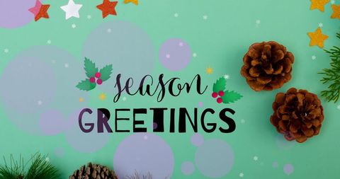 Festive Holiday Card with Season's Greetings and Pinecones
