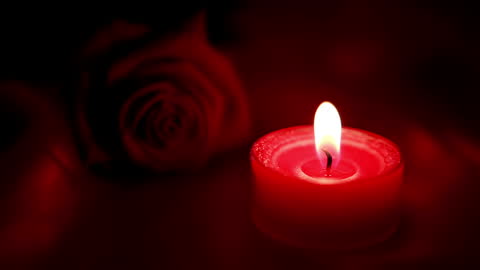 Romantic Red Candle and Rose in Warm Glow