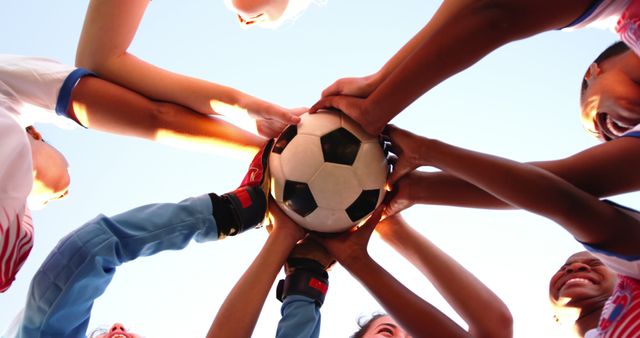 Team Huddle with Soccer Ball Motivational Unity - Download Free Stock Images Pikwizard.com