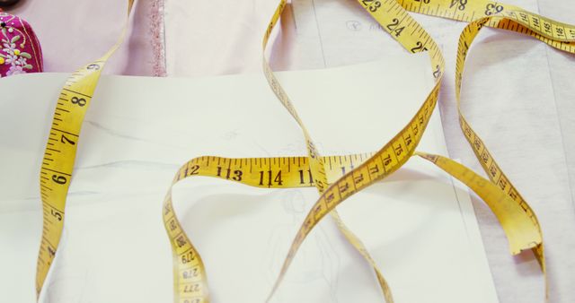 Close-Up of Measuring Tape and Sewing Patterns in Fashion Design Studio - Download Free Stock Images Pikwizard.com